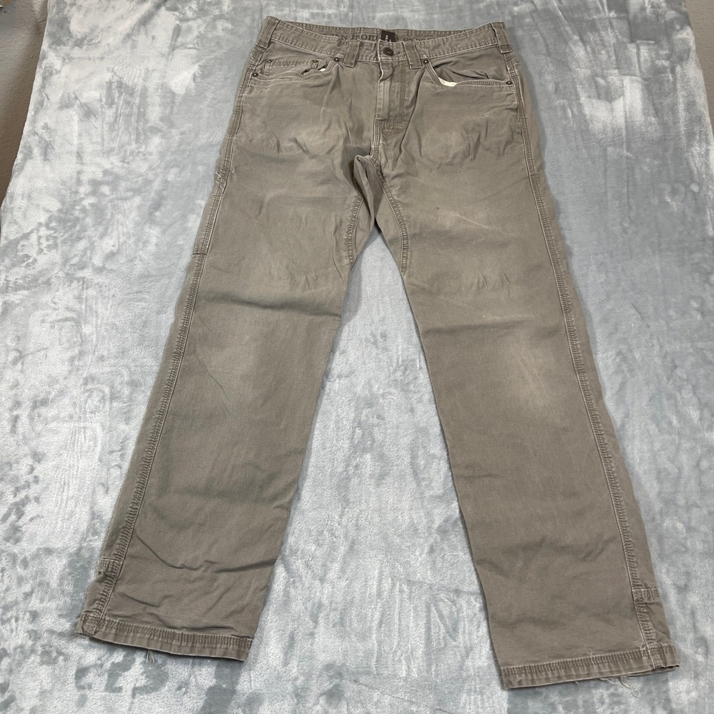 Prana Pants Mens 32x32 Straight Leg Hiking Charcoal Gray Brown Canvas Rugged